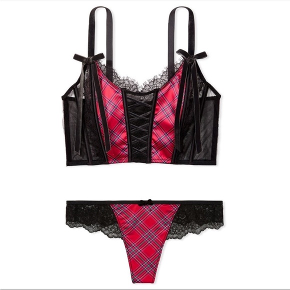 Victorias secret dream angel unlined CorsetTop lace up bra and thong SET LARGE
